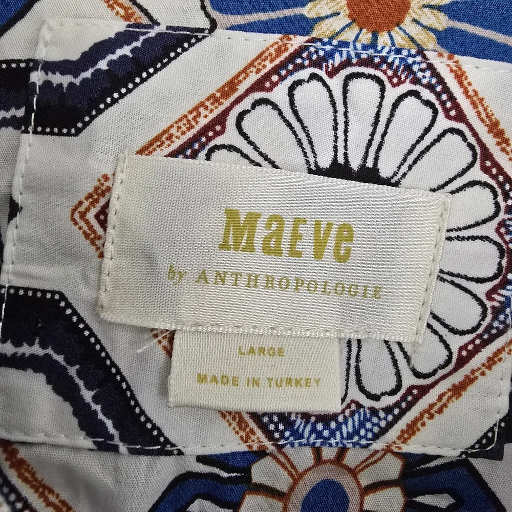Anthropologie Maeve The Bettina in Sapphire White Tile Tiered Shirt Dress, Large - Picture 5 of 13